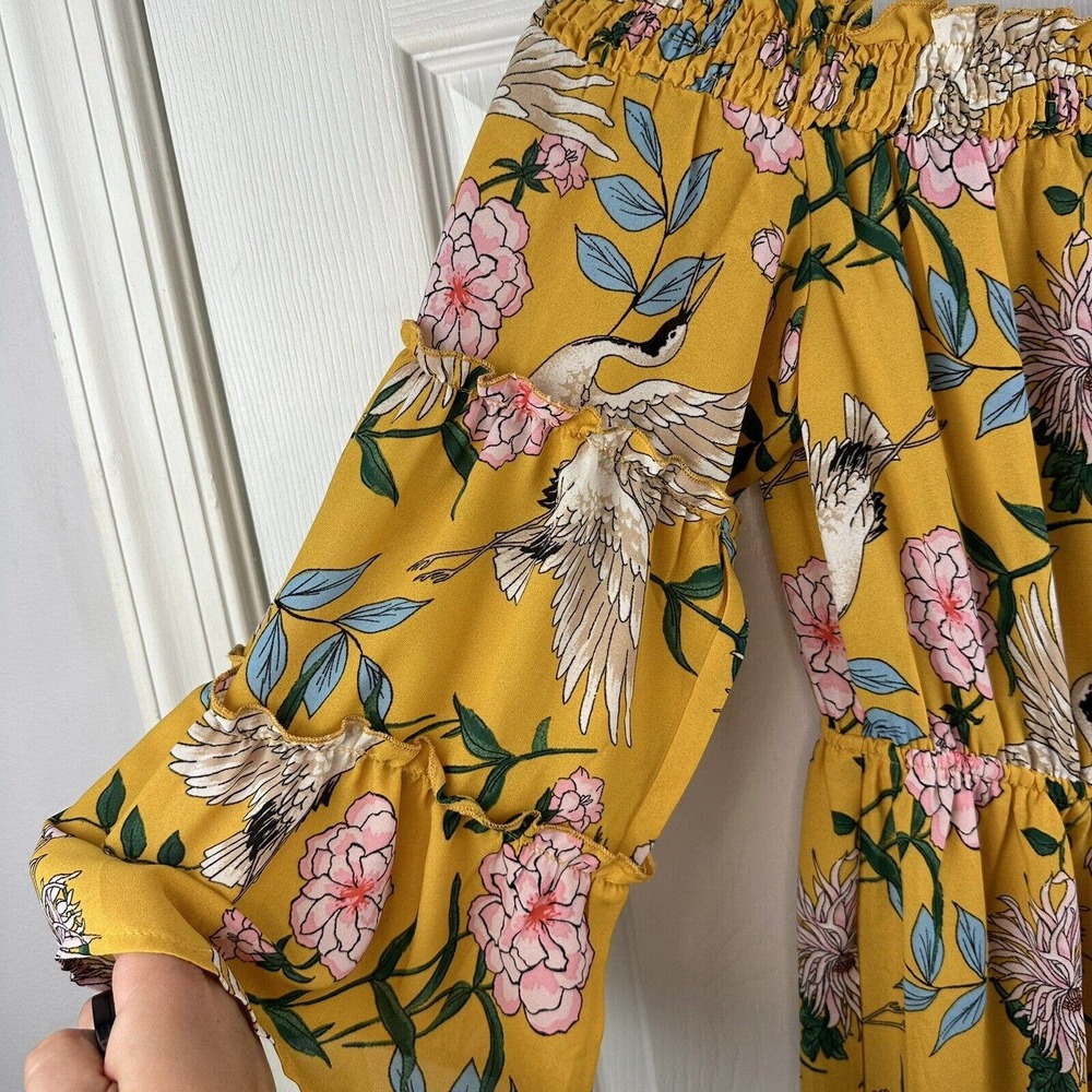 FLYING TOMATO SIZE XS OFF SHOULDER JUMPSUIT ON GOLDENROD FLARE SLEEVES - Picture 3 of 11